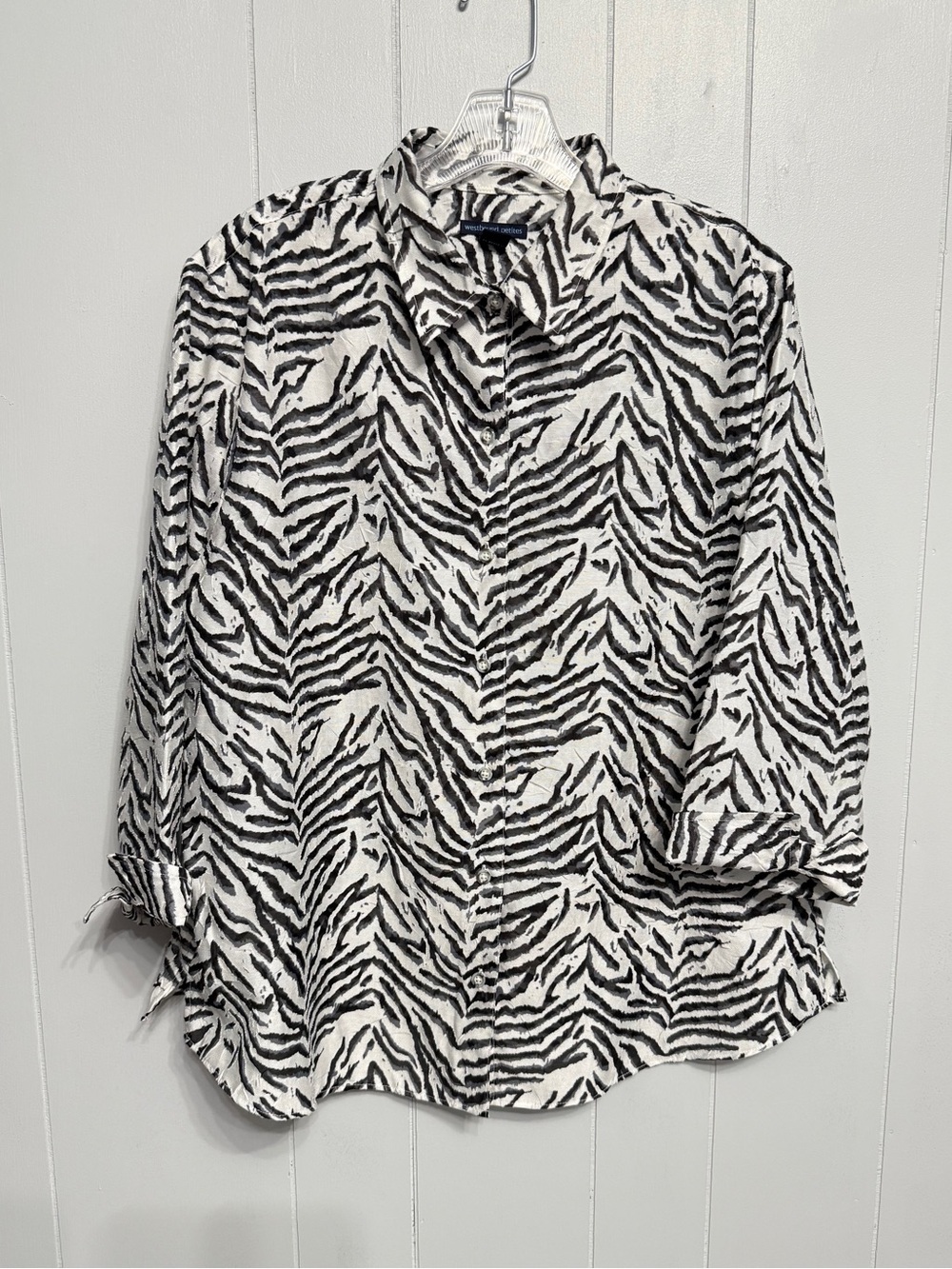 #19)  Sheer Black and White Zebra-Style Button Down Shirt Size 16P